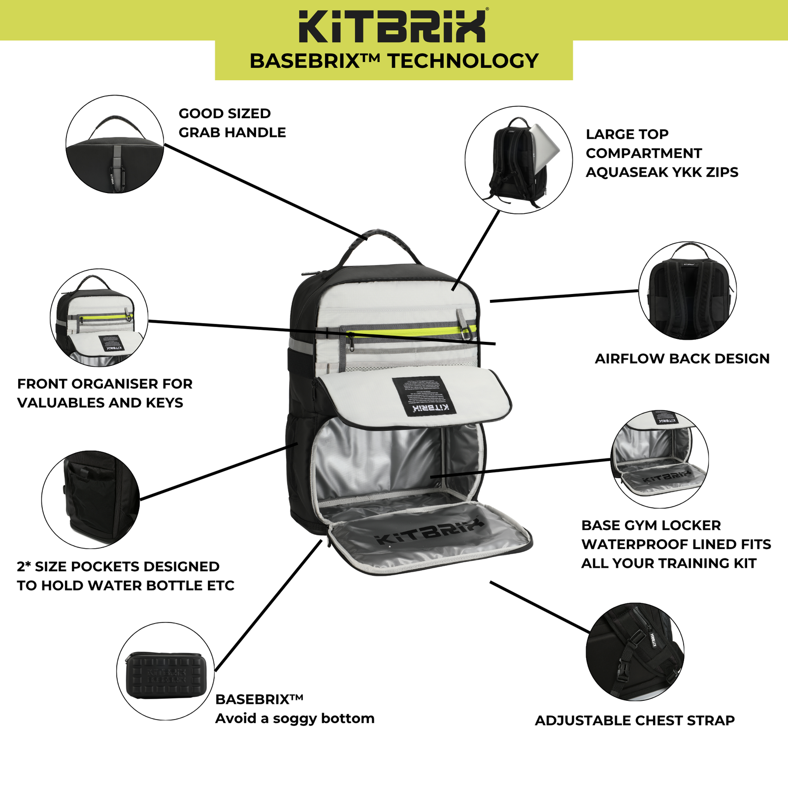 Front view of the KitBrix CityBrix backpack showing its structured, modern design.