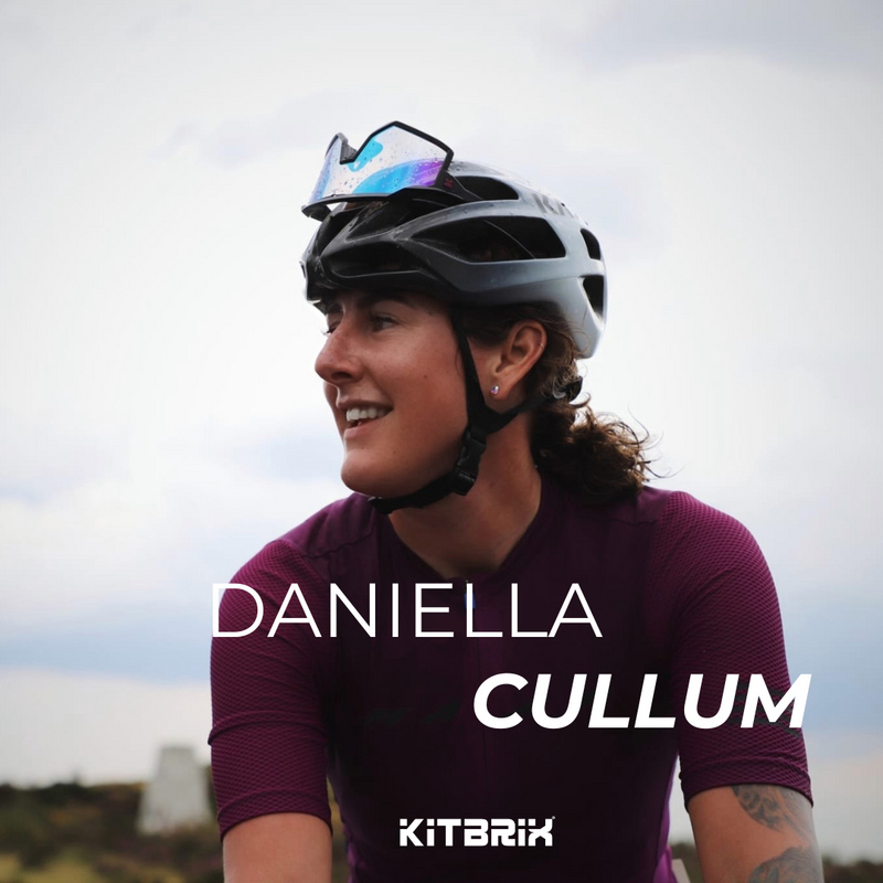 KitBrix Brand Ambassador Daniella Cullum pictured on her bike wearing a burgundy jersey