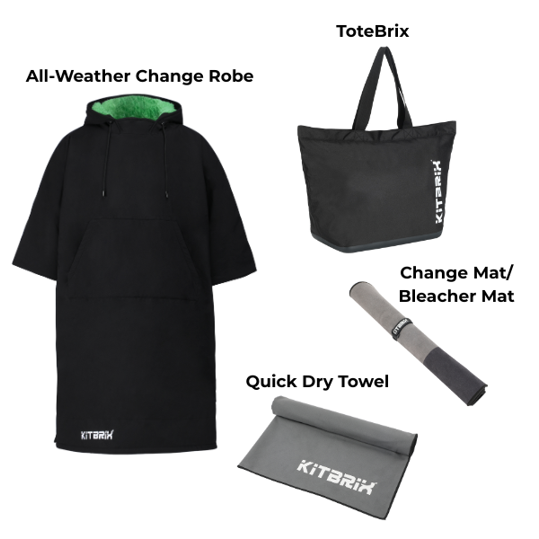 The Outdoor Sport Bundle is a must-have for your cold-weather outdoor activities. It includes a poncho for protection against the elements, a tote bag for convenient storage and carrying, a change mat for added comfort, and a towel for drying off. This bundle is perfectly suited to meet all your needs during outdoor sports in chilly conditions.