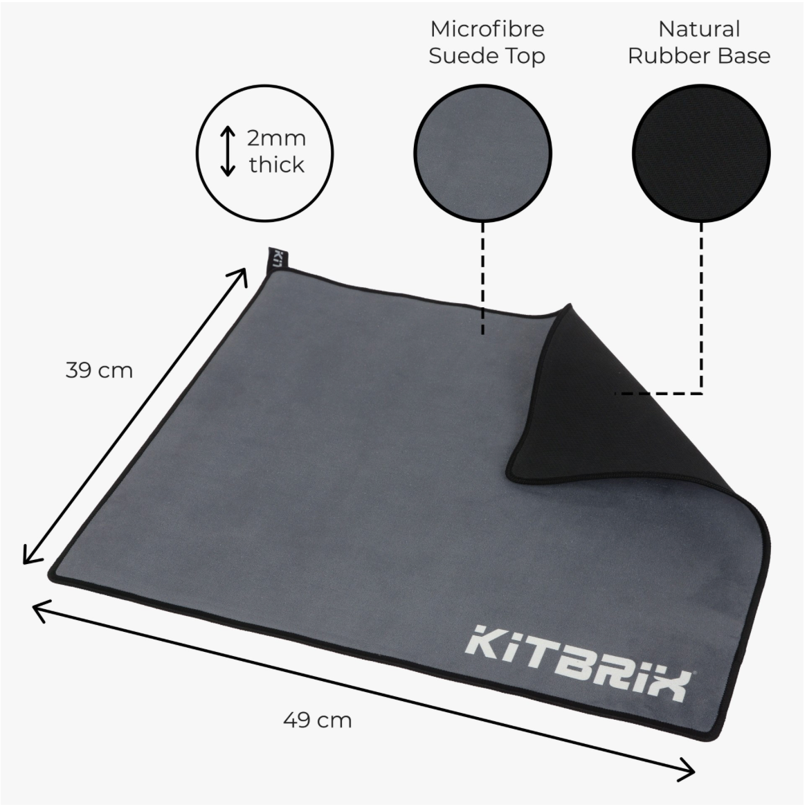 Triathlon mat with a sleek black rubber base and a soft, moisture-wicking microfiber suede surface. Waterproof Changing Mat