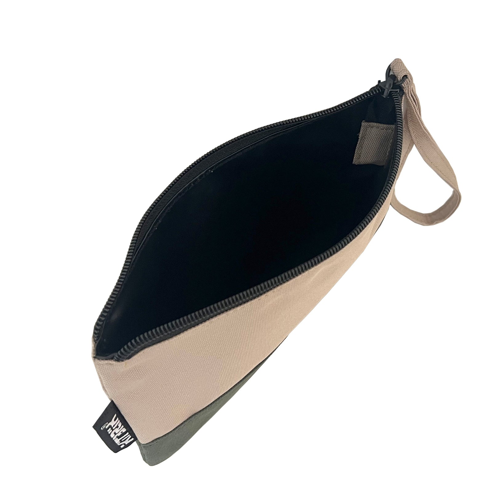 Convenient wrist-strapped duo-color pouch ideal for handkerchief storage.