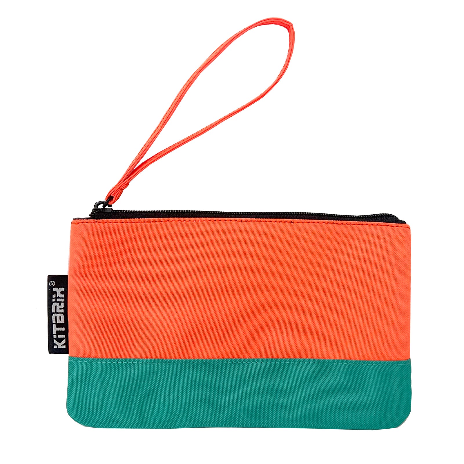 Compact and stylish duo-color pouch with a convenient wrist strap for handkerchief storage.