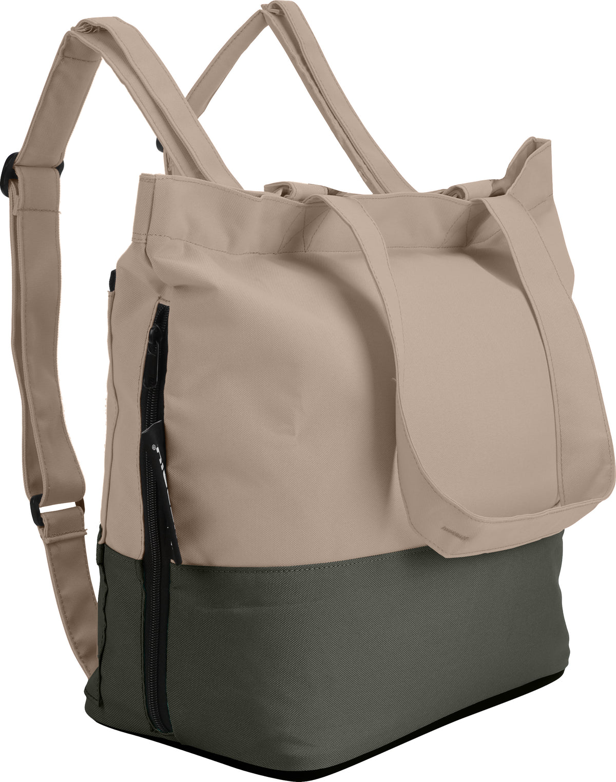 A sleek sank / khaki bag featuring adjustable shoulder straps that can be customized to suit your desired length, ensuring optimal comfort and versatility for your needs.