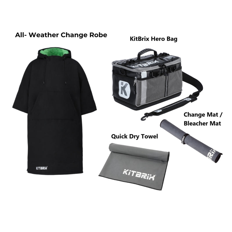 Sport kit including poncho transit bag change mat quick dry towel, which is fit for your sports in the cold weather.