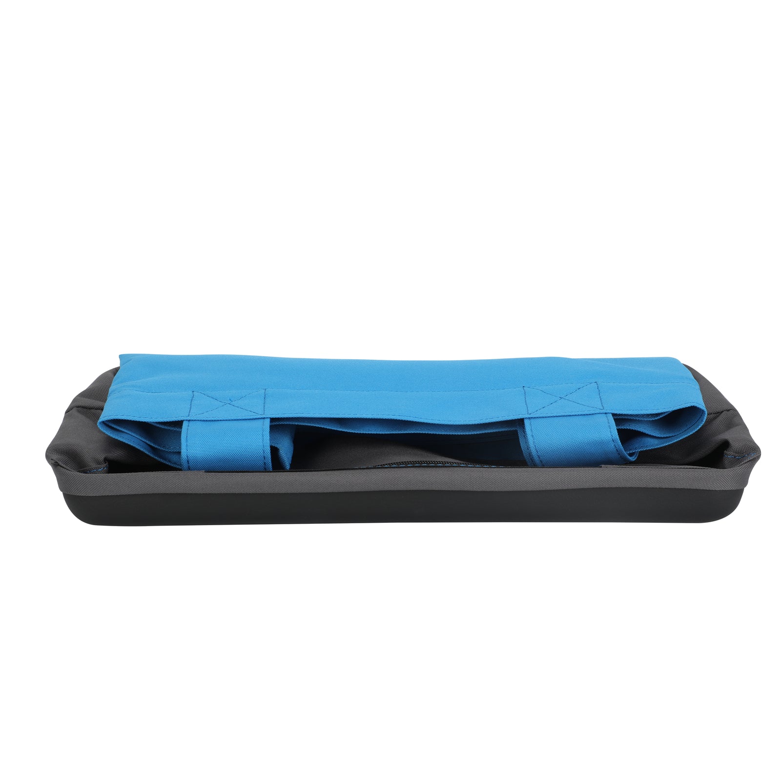 The blue and grey tennis bag can be folded to save storage space.