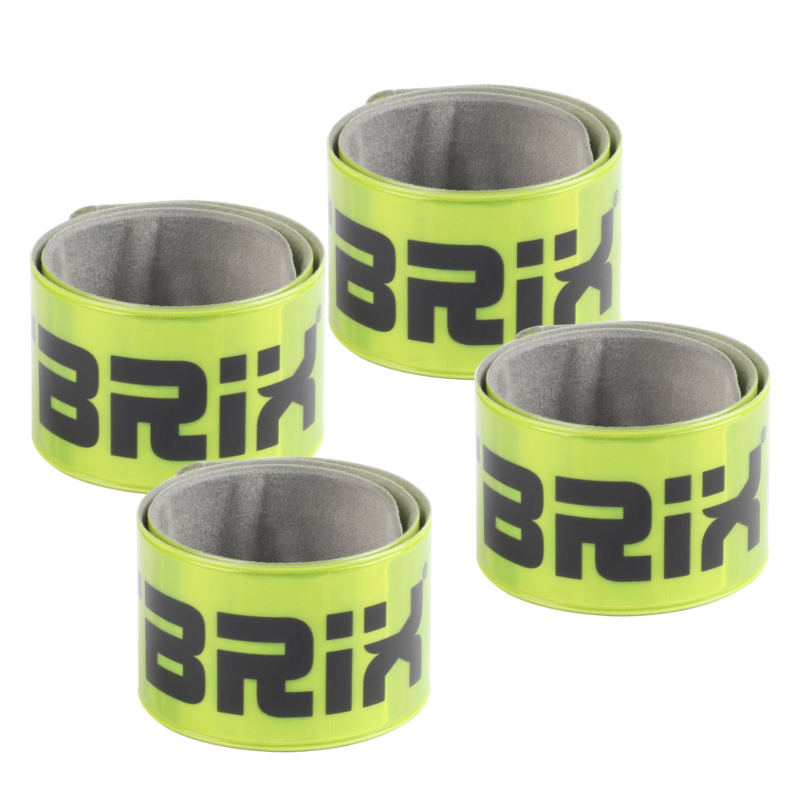 Luminous snap bands designed for safety, available in packs of 4, for improved visibility during exercise.