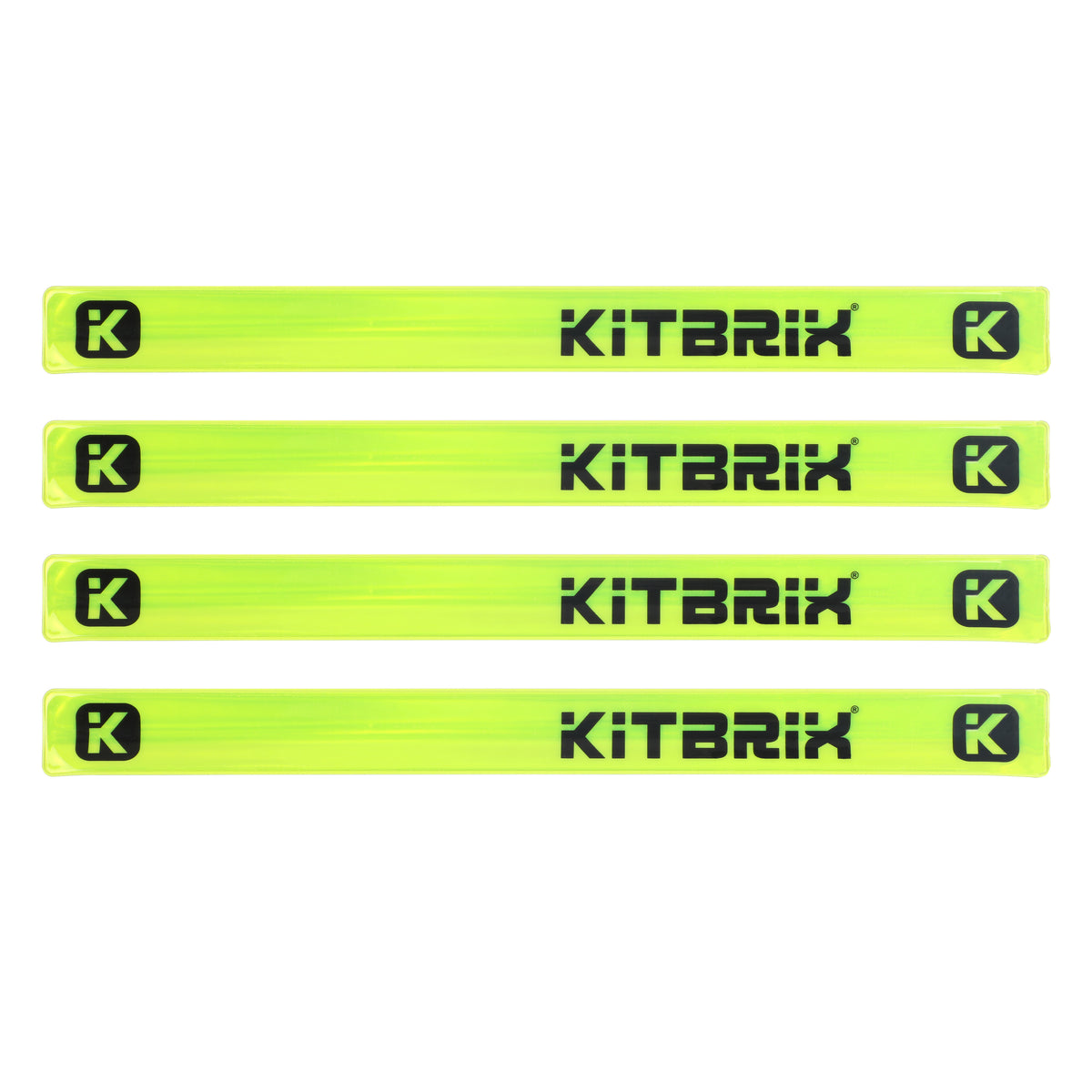 Luminous snap bands designed for safety, available in packs of 4, for improved visibility during exercise.