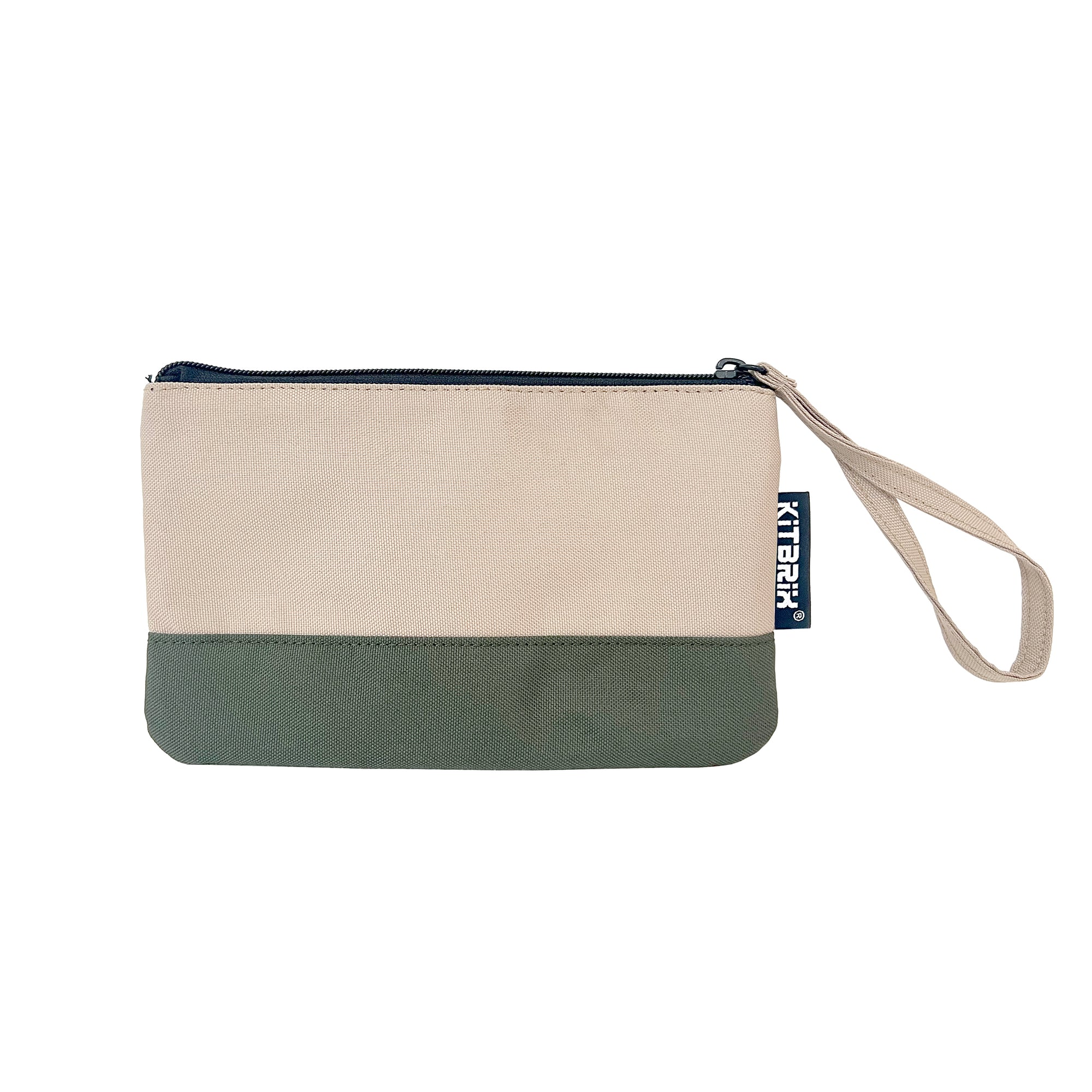 Compact and stylish duo-color pouch with a convenient wrist strap for handkerchief storage.
