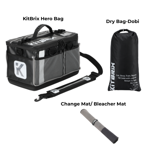 Athlete Essentials Bundle includes 1 transition bag, 1 dry bag and change mat for active people.
