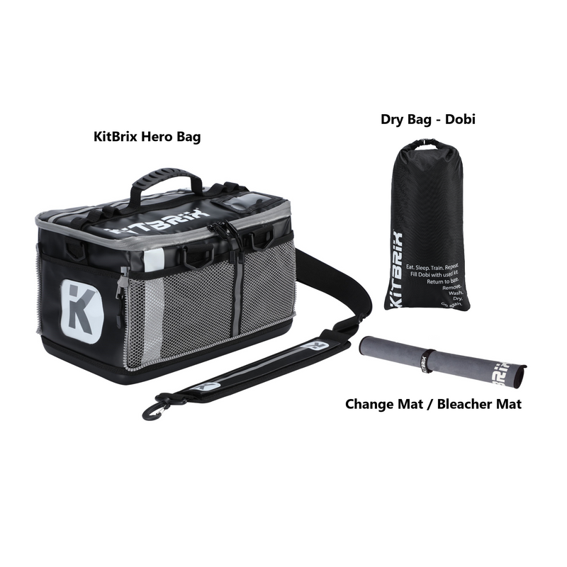Athlete Essentials Bundle includes 1 transition bag, 1 dry bag and change mat for active people.