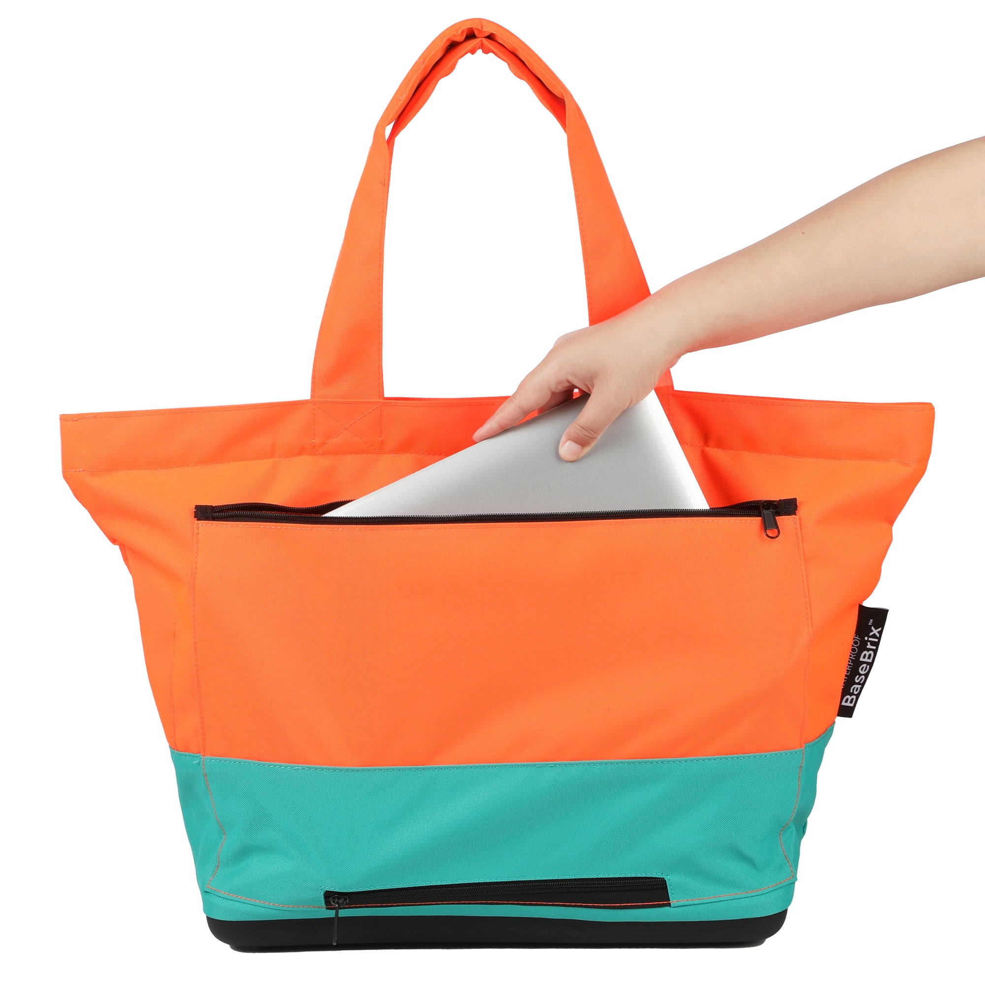 Large zippered main compartment and lap top pocket waterproof base for maximum protection and organization