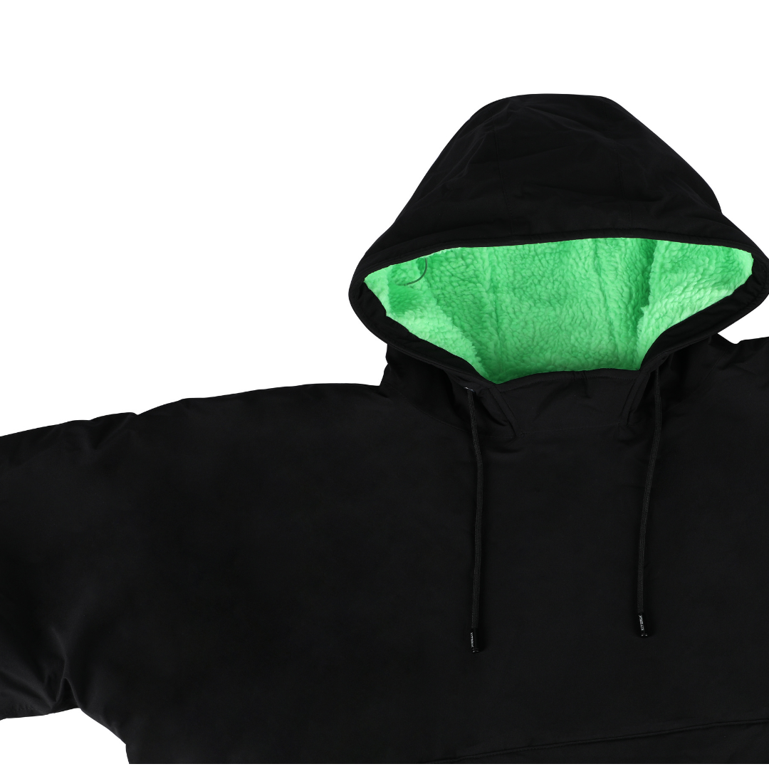 The Black dry robe allows room for pulling arms in, keeping warm and drying off
